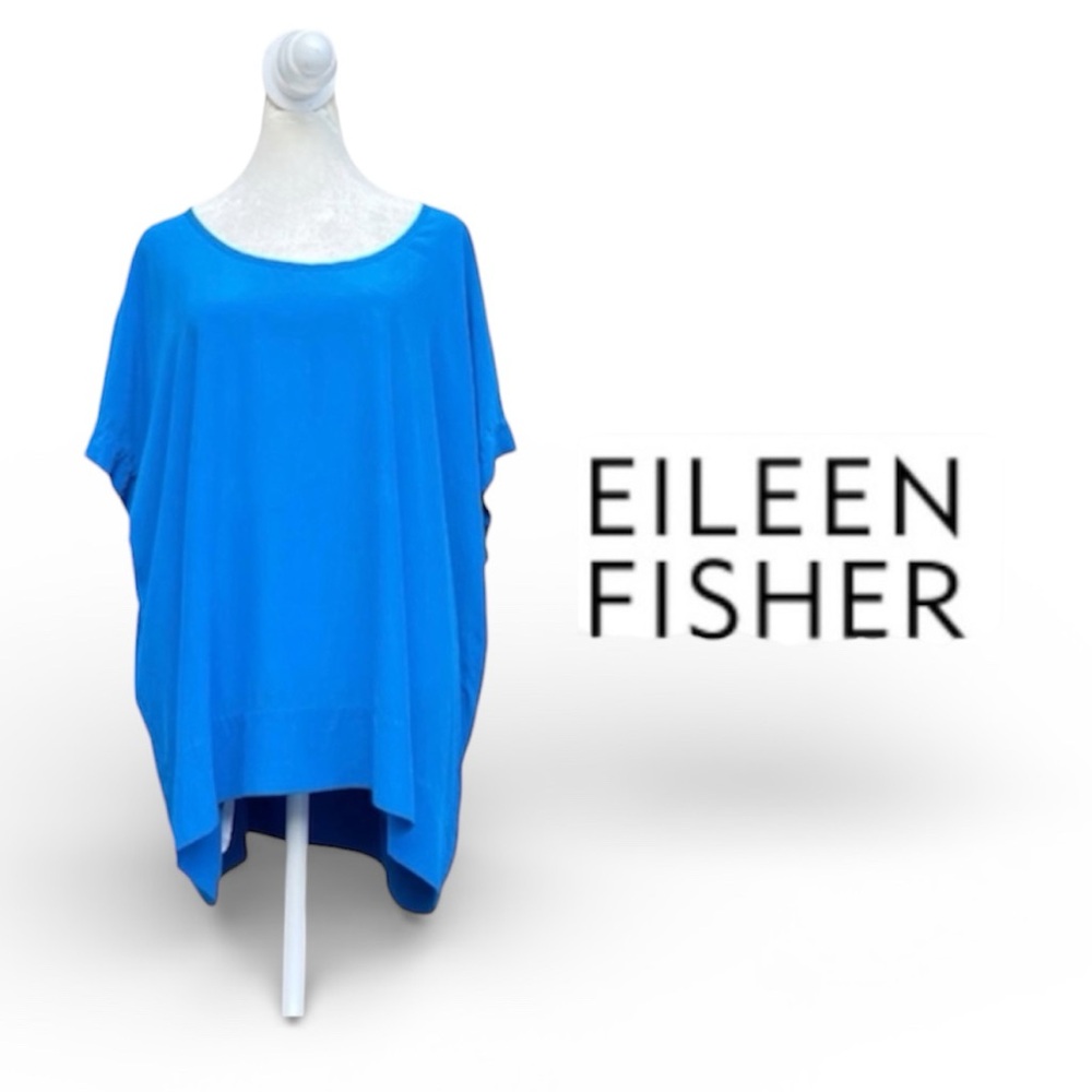 Eileen Fisher Silk Crepe de Chine Box Top in Crystal Blue Oversized Size Small